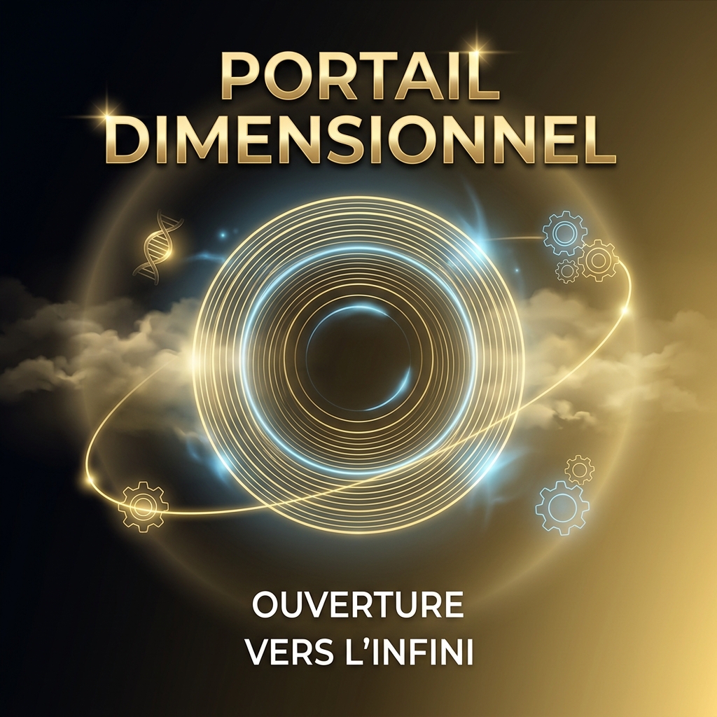Image 300x300. Fond sombre avec un dégradé radial. Icône : Une porte stellaire abstraite ou un portail dimensionnel stylisé (cercles concentriques en lignes fines) brillant en Or Lumineux (#EED685) profond, suggérant un passage vers l'inconnu.