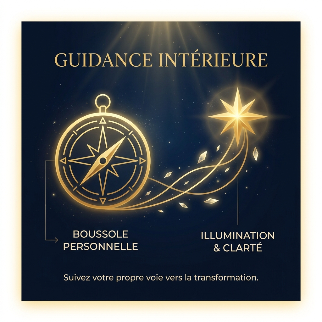 Visual Style Guide Integration: Theme: Cinematic Spiritual Empowerment. Color Palette: Midnight Blue (#0A1428), Champagne Gold (#D4AF37). Icon of a golden compass pointing towards a bright shining star. Elegant, minimalist, ethereal lighting.