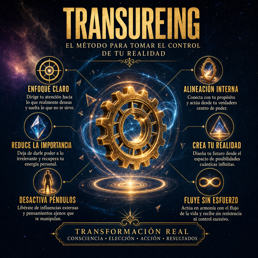STYLE GUIDE TRANSURFING: Icono 3D Premium de un engranaje dorado flotando en el espacio cuántico, emitiendo ondas de energía azul eléctrico (#1E3A5F). Iluminación cinematográfica, destellos de lente cálidos.