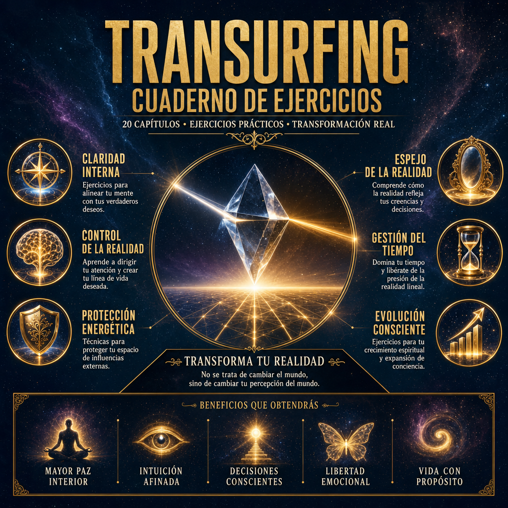 STYLE GUIDE TRANSURFING: Icono 3D Premium de un prisma de cristal proyectando un rayo de luz dorada intensa (#D4AF37) que forma un horizonte geométrico. Fondo azul cósmico con partículas de polvo estelar.