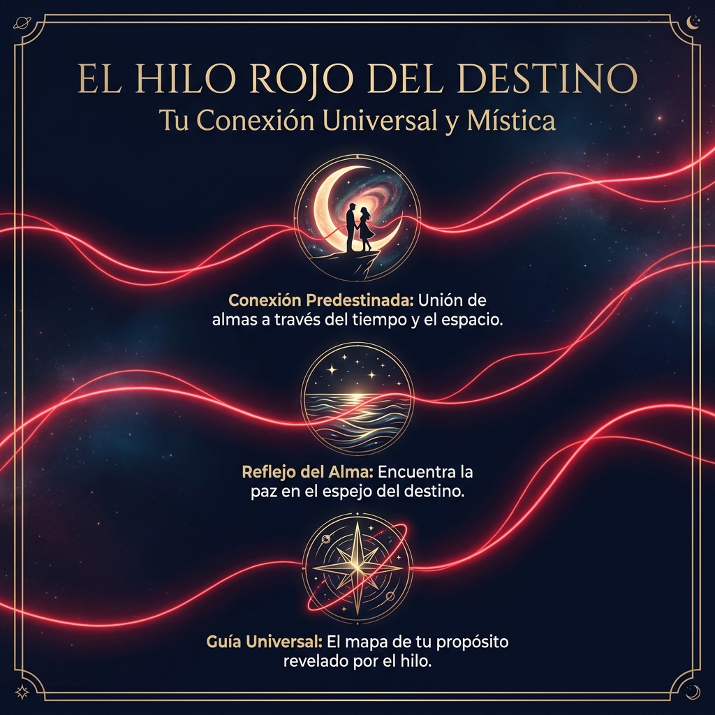 Visual Style Guide for "El Hilo Rojo del Destino". Icono de arte lineal brillante: Ondas de agua serenas reflejando la luz de la luna y un hilo rojo sutil.