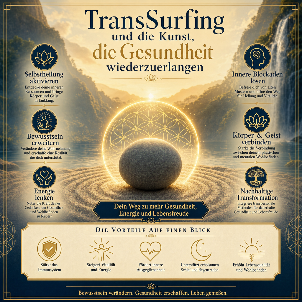 Style Guide: Cinematic spiritual photography, aesthetic of TransSurfing. Color palette: #0C1B33, #C5A059, #F5F1E1. Ein schützender, sanft leuchtender goldener Kreis um einen perfekten, runden Zen-Stein auf weichem Sand. Atmosphäre: Serenity, healing, cosmic energy, golden hour lighting. Decorative elements: Sacred geometry, fine gold lines. High-end book marketing style, 8k resolution.