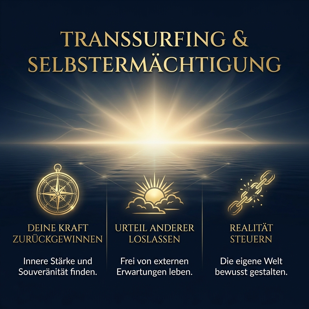 Visual Style Specification: Deep midnight blue (#0B162C) and metallic gold (#D4AF37). Ein elegantes, schwebendes goldenes Schild mit feinen geometrischen Gravuren, umgeben von sanften Lichtwellen auf ruhigem, dunklem Wasser. Premium 3D render, ethereal atmosphere. Kein Buch im Bild.