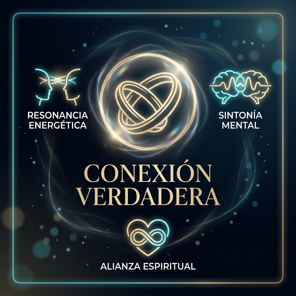 Visual Style Guide [TRANSURFING-FRAILING]: Icono de dos anillos entrelazados brillantes en tono dorado champaña, flotando sobre un fondo oscuro con sutiles partículas de luz (bokeh). Representa conexión verdadera. No heavy drop shadows.